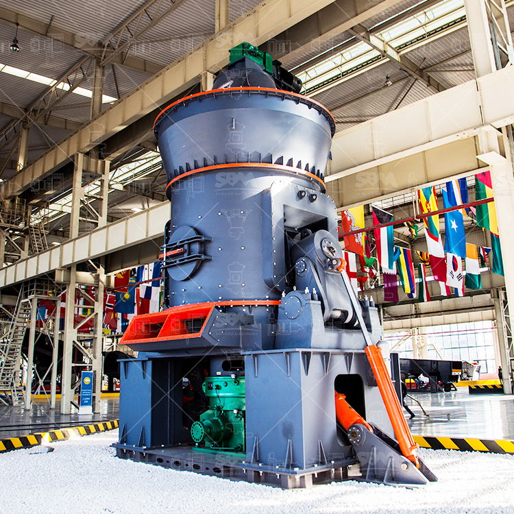 Cross-section diagram of LM series vertical roller mill showing grinding table, rollers, and classifier for titanium powder production