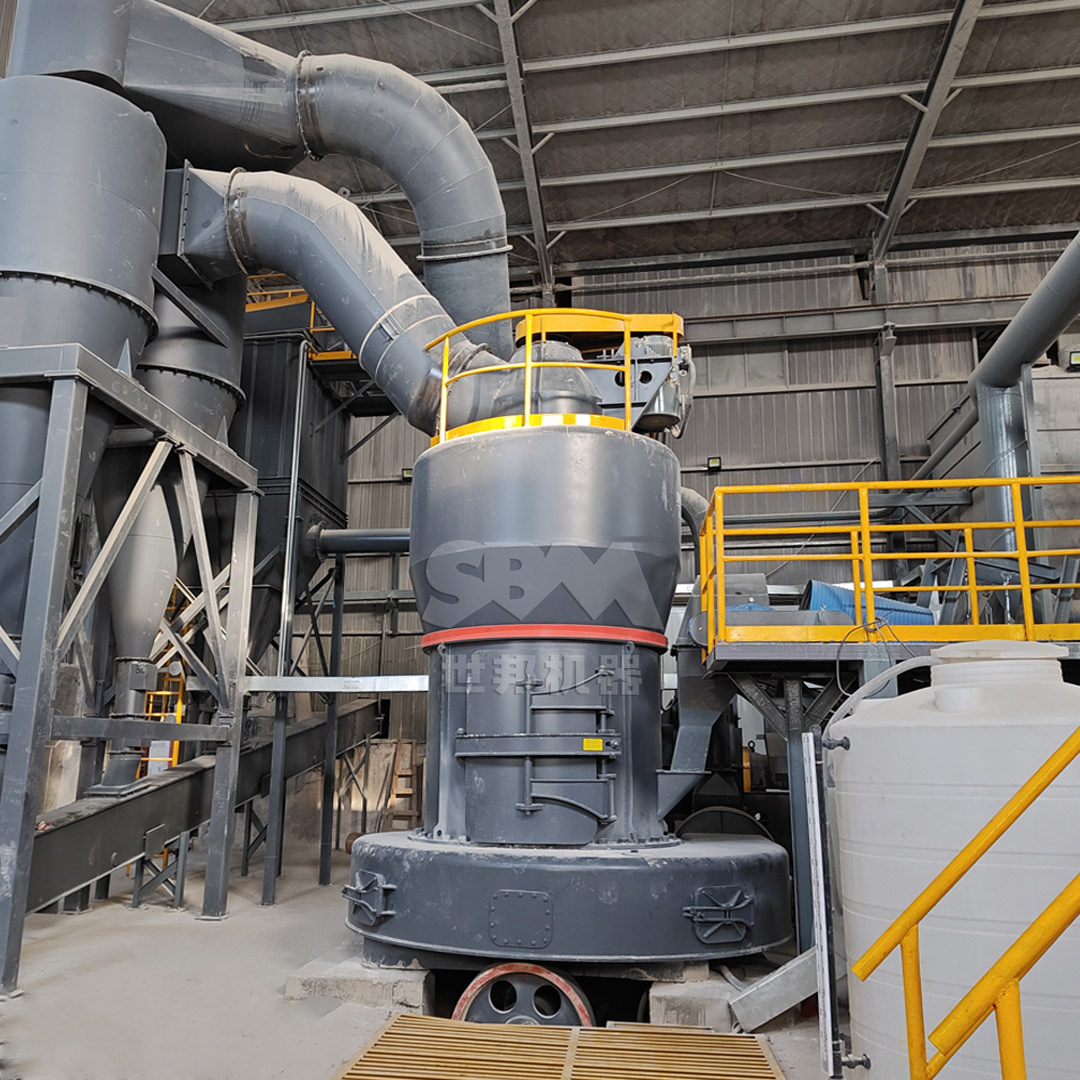 Industrial grinding circuit for chemical magnesite processing with mill, classifier, and dust collector